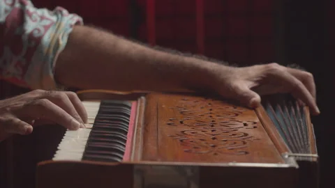 Music production studio. Creative world. Hindi man playing traditional Stock Footage 138636290