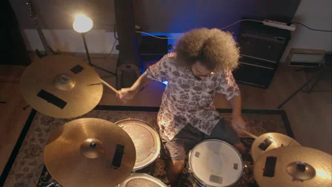 Music Production Studio. Creative world. Hispanic man playing drums in the Stock Footage 138652905