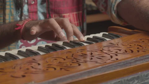Music production studio. Creative world. Indian man playing traditional Stock Footage 138654550