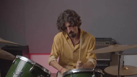 Music Production Studio. Creative world. Hispanic man playing drums in the Stock Footage 138892048