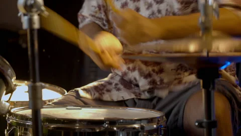 Music Production Studio. Creative world. Male person playing drums in the Stock Footage 139897187