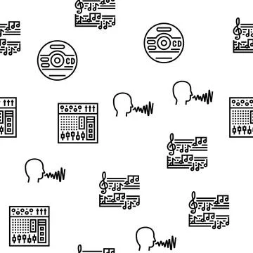 Music Record Studio Equipment Vector Seamless Pattern Stock Illustration