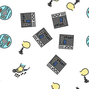 Music Record Studio Equipment Vector Seamless Pattern 스톡 일러스트