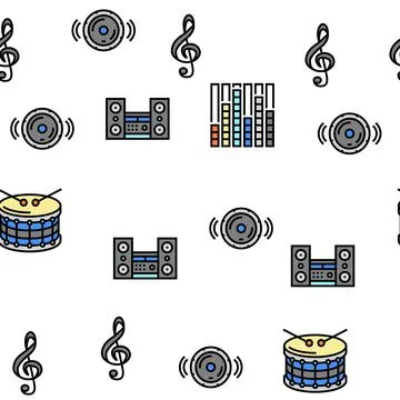 Music Record Studio Equipment Vector Seamless Pattern Illustrazione stock
