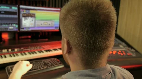 Music recording studio working computer camera sliding Stock Footage 66262799