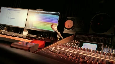 Music recording studio working computer camera sliding Stock Footage 66262815