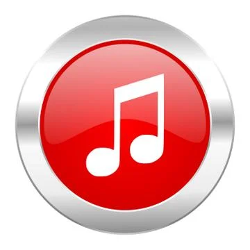 Music red circle chrome web icon isolated. Stock Illustration