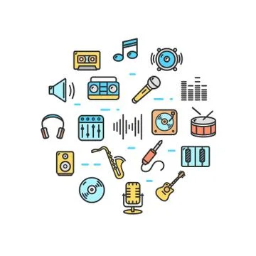 Music Round Design Template Thin Line Icon. Vector Illustrazione stock