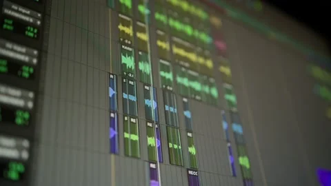 Music sequencer - equalizer at work The process of creating music on a comput Stock Footage 221187311