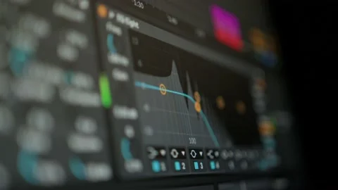 Music sequencer - equalizer at work The process of creating music on a comput Stock Footage 221188006