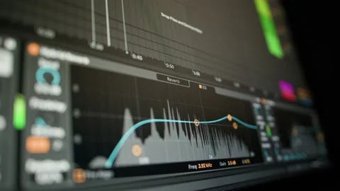 Music sequencer - equalizer at work The process of creating music on a comput Stock Footage 221188569