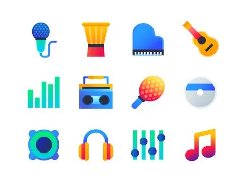 Music - set of flat design style icons Stock Illustration