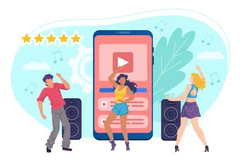 Music in smartphone, mobile technology for dancing party vector illustration Stock-Illustration