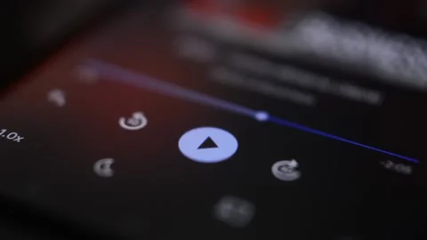 Music stream app on the iphone screen. man stream music sound. Stock Footage 231759327