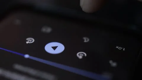 Music stream app on the iphone screen. man stream music sound. Stock Footage 231759344