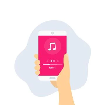 Music streaming player, mobile ui, phone in hand Stock Illustration