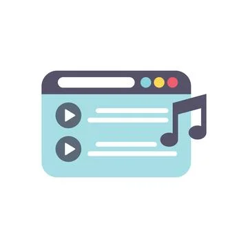 Music streaming website interface displaying playlist with play buttons Illustrazione stock