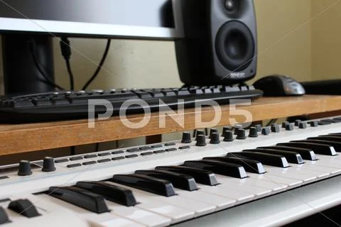 Music studio piano synthesizer Stock Photos