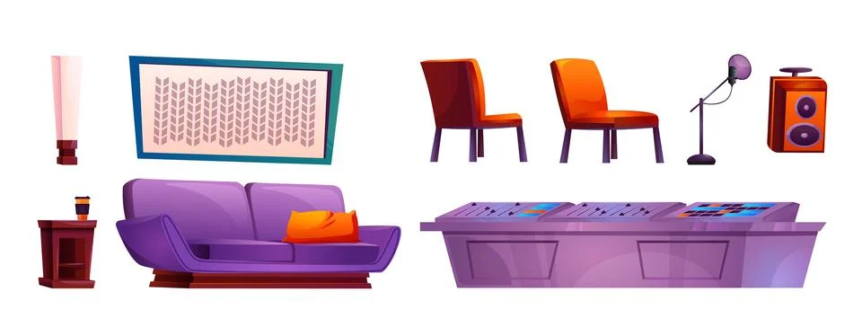 Music studio record production booth equipment Stock Illustration