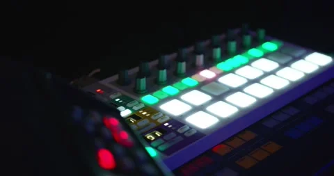Music Studio Synth Lights Stock Footage 218594804