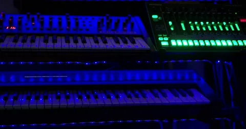 Music Studio Synthesizers Stock Footage 218595064