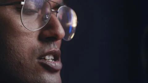 Music studio. Traditional art. Indian man singing in the recording studio Stock Footage 139895953