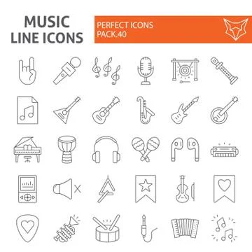 Music thin line icon set, musical instruments symbols collection, vector Stock Illustration