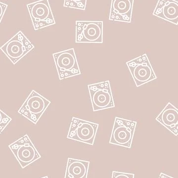 Music turntable line vector seamless pattern black Illustrazione stock