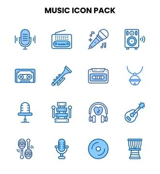 Music Two Colour Bundle Icons Pack Stock Illustration