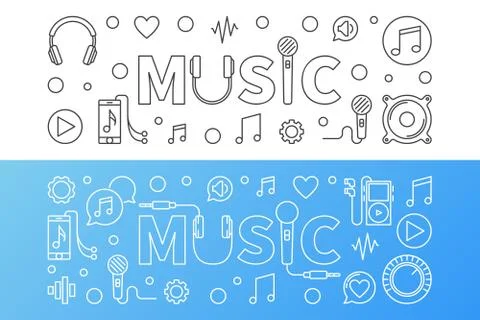 Music vector banners in thin line style Stock Illustration