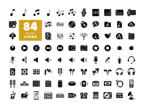 Music vector flat glyph icon set Stock Illustration