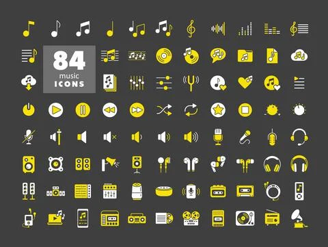 Music vector flat glyph icon set Stock Illustration