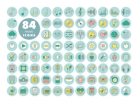 Music vector flat icon set Stock Illustration