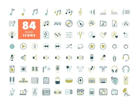Music vector flat isolated icon set Stock Illustration
