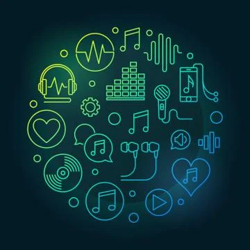 Music vector round colored linear illustration or sign Stock Illustration