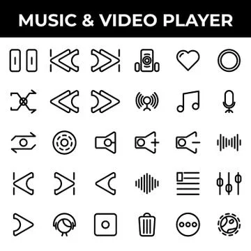 Music &amp; video player icon set include pause, track, music, skip, ahead, skip  Stock Illustration