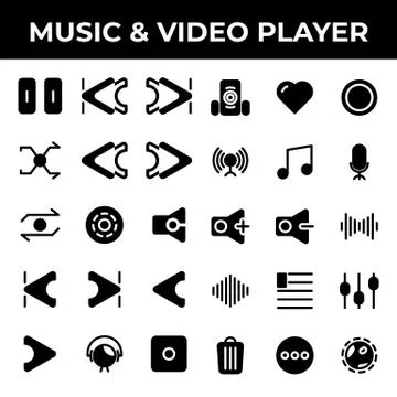 Music &amp; video player icon set include pause, track, music, skip, ahead, skip  Stock Illustration