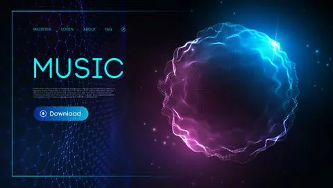 Music wave technology sphere.Vector particle big data visualisation of matrix Stock Illustration