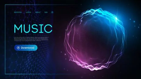 Music wave technology sphere.Vector particle big data visualisation of matrix Stock Illustration