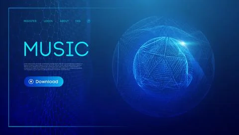 Music wave technology sphere.Vector particle big data visualisation of matrix Illustrazione stock