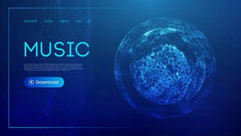 Music wave technology sphere.Vector particle big data visualisation of matrix Stock Illustration