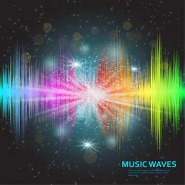 Music waves background. Rainbow sound music equalizer with lights Stock Illustration