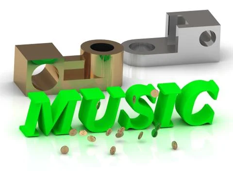 MUSIC- words of color letters and silver details and bronze details on white Stock Illustration