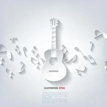 Musical background vector illustration with notes and guitar. Illustrazione stock