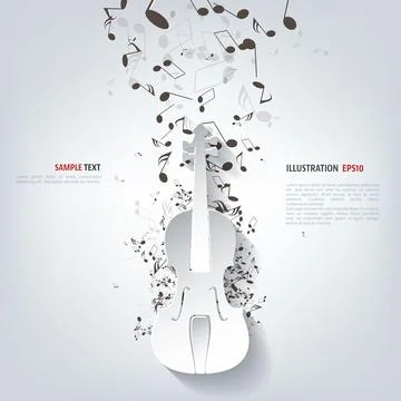 Musical background vector illustration with notes and violin. Stock Illustration