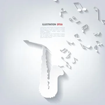 Musical background vector illustration with notes and wind instrument. Illustrazione stock