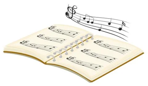 A musical book with musical notes Illustrazione stock