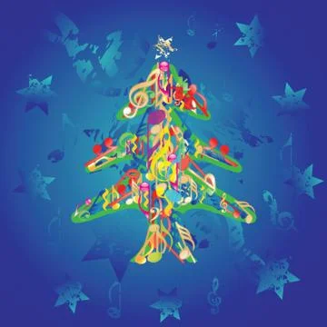 Musical christmas tree background, vector illustration Stock Illustration