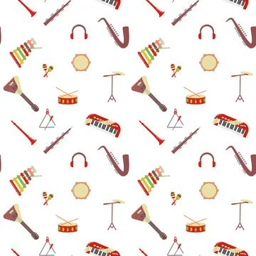 Musical colorful instruments seamless pattern. Isolated on white vector illus Stock-Illustration