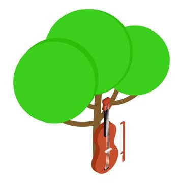 Musical concept icon isometric vector. Wooden violin with bow under green tree 스톡 일러스트